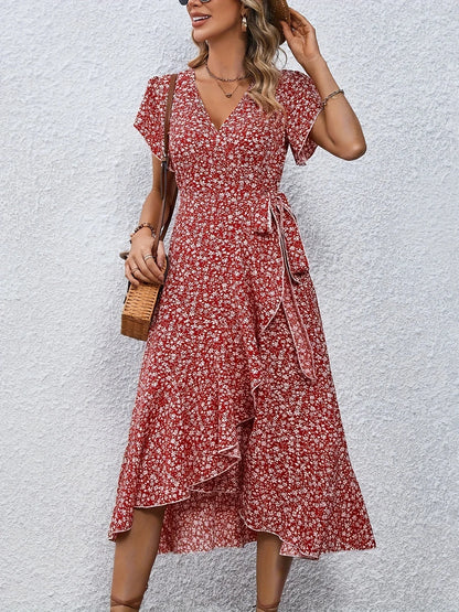 Camille™ | Somrig Klänning med V-ringning & Blommönster