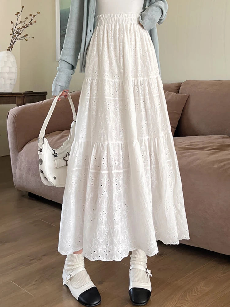 Ibiza™ – Vit Bomullskjol med Brodyr i Boho-stil | Perfekt för Vår & Sommar