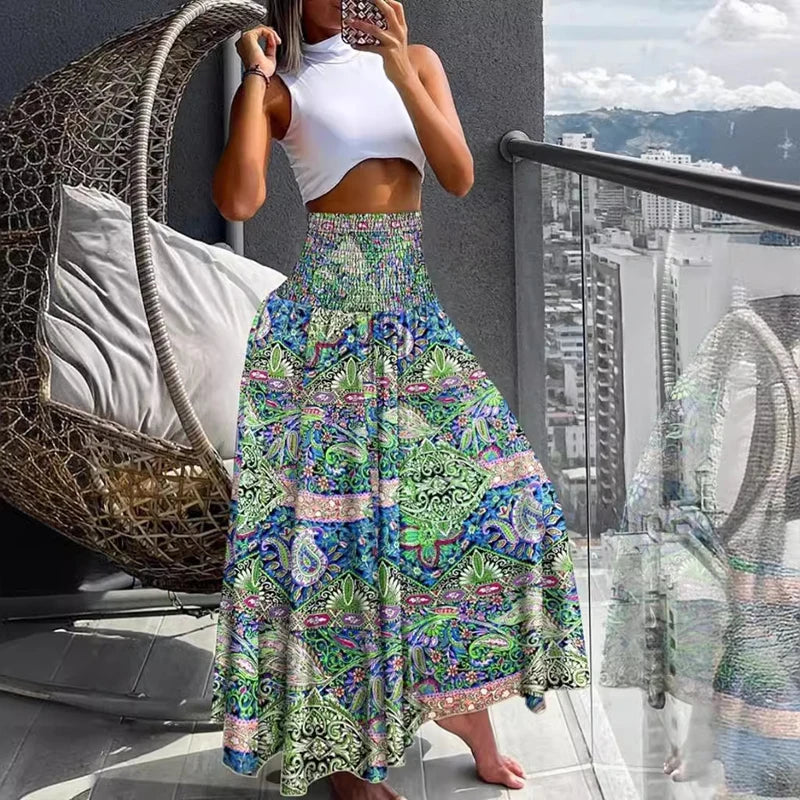 Inge™ – Luftig Boho-kjol med Vintage Paisley och Resårmidja
