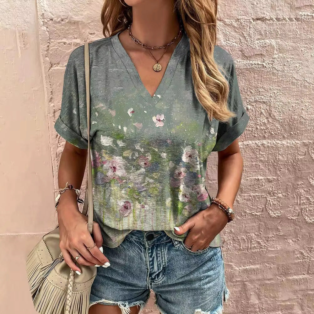 Lova™ - Vintage Blommig V-ringad Topp – Tidlös & Elegant