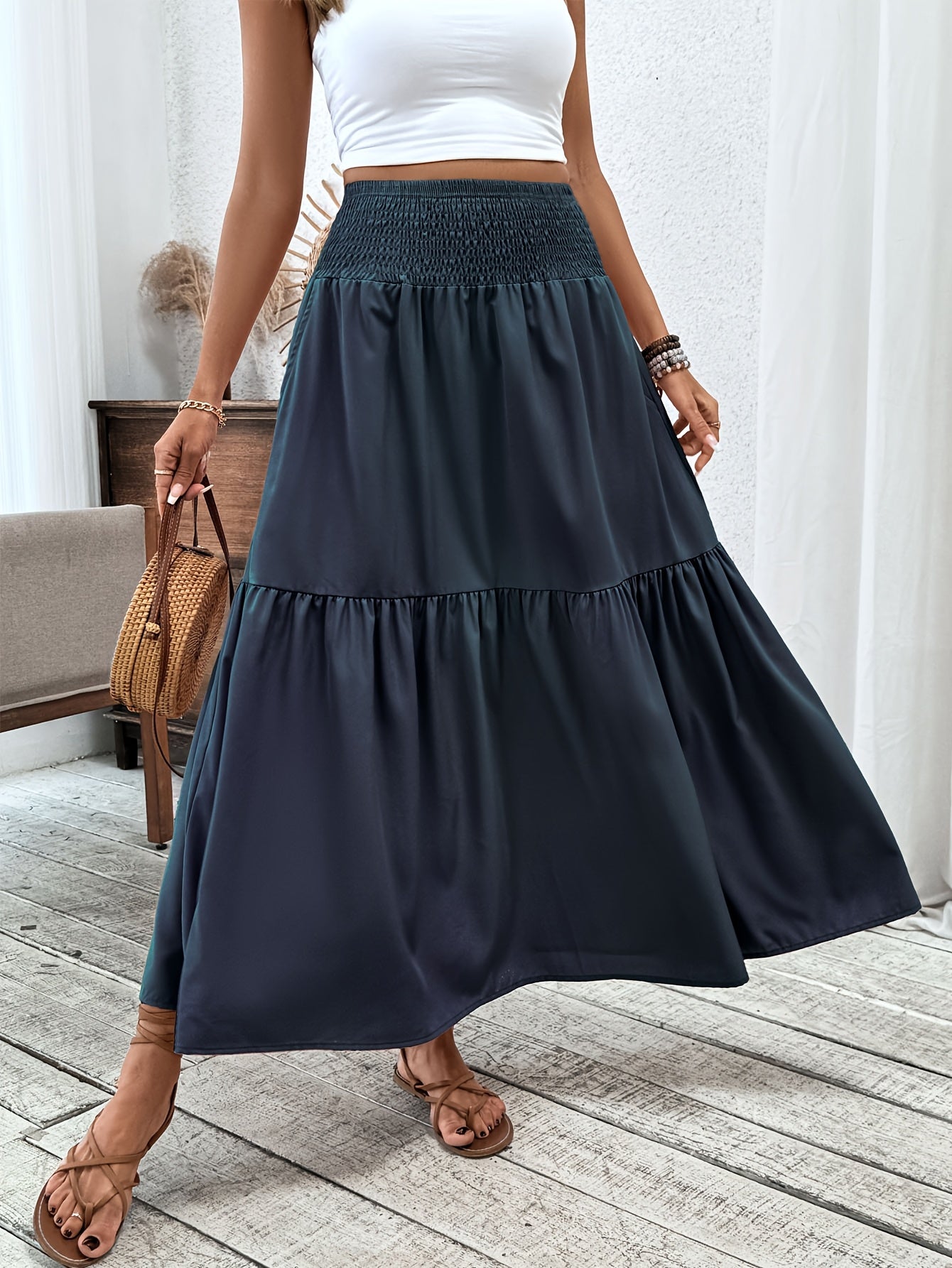 Inga™ | Casual Ditsy Floral Kjol med Elastisk Midja