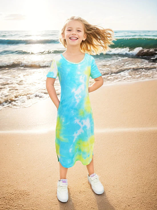 Lisa™ – Somrig Flickklänning ☀️👗 | Lätt, Trendig & Lekfull med Unik Tie-Dye Tryck
