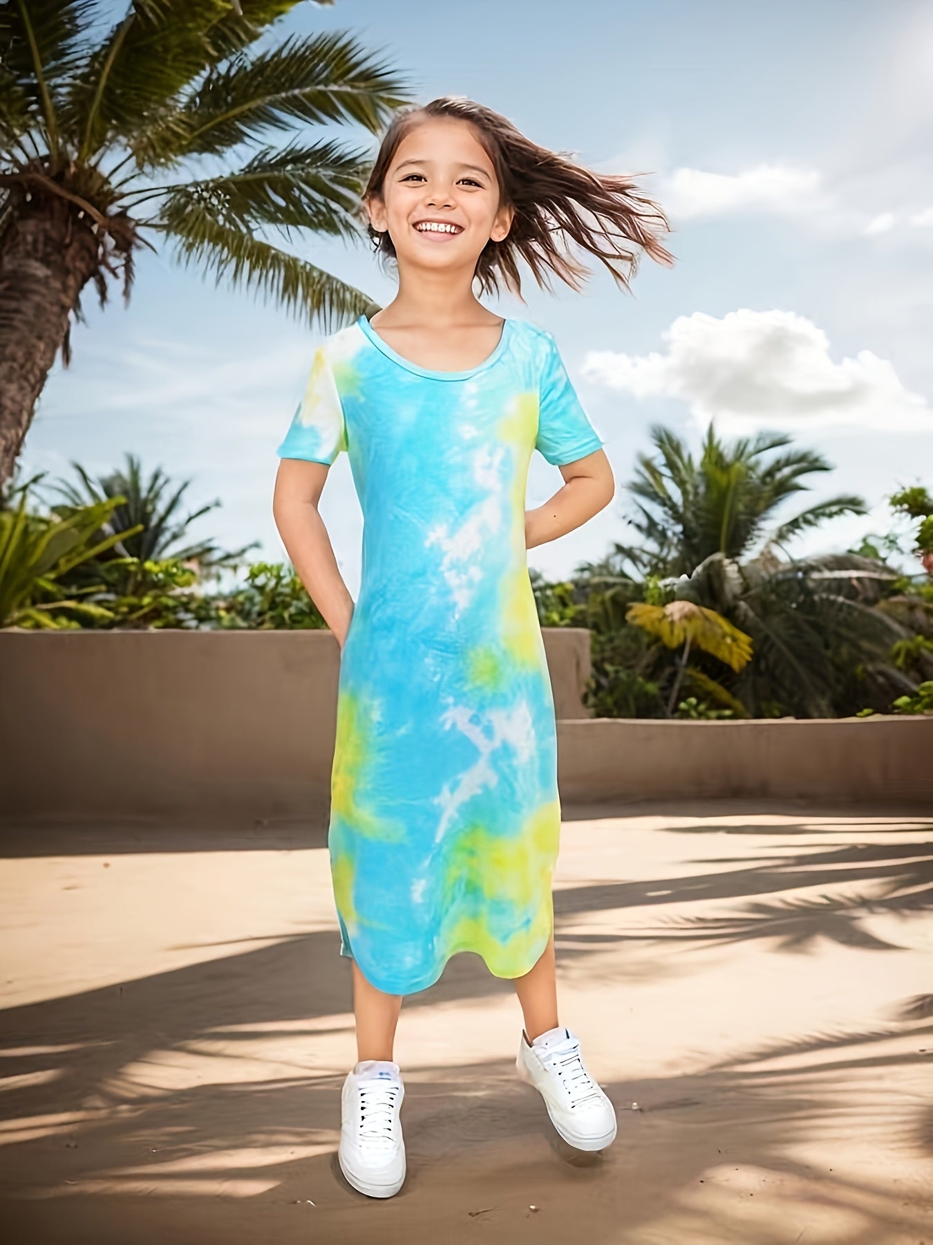 Lisa™ – Somrig Flickklänning ☀️👗 | Lätt, Trendig & Lekfull med Unik Tie-Dye Tryck