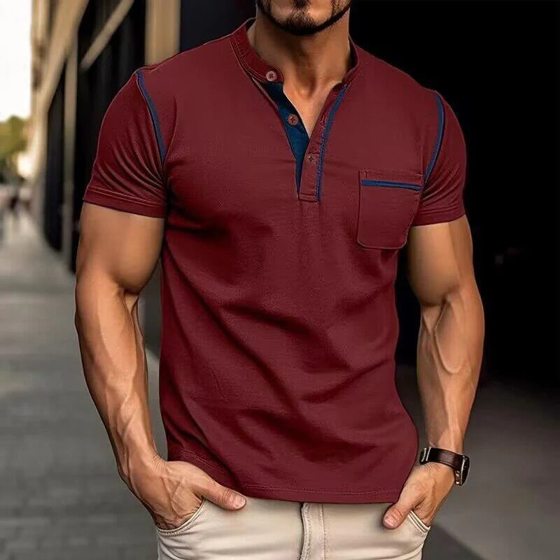 Olof – Stilren T-shirt med Henley-krage och colorblock