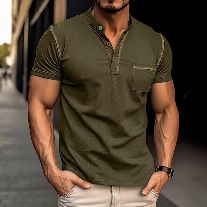 Olof – Stilren T-shirt med Henley-krage och colorblock