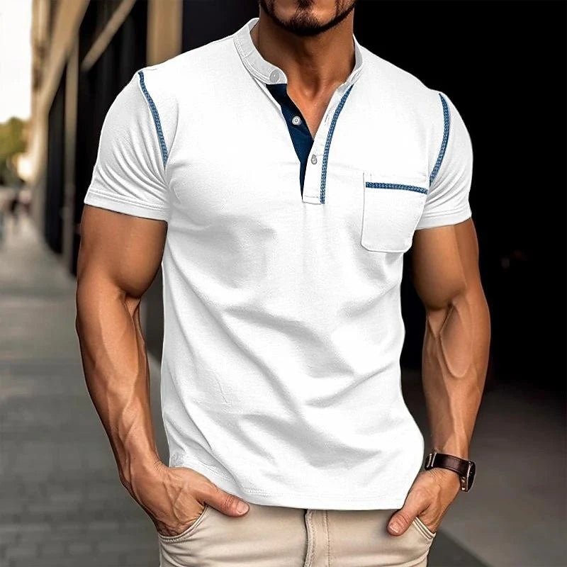 Olof – Stilren T-shirt med Henley-krage och colorblock