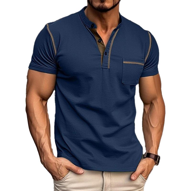 Olof – Stilren T-shirt med Henley-krage och colorblock