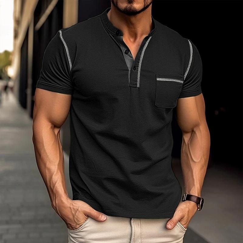 Olof – Stilren T-shirt med Henley-krage och colorblock